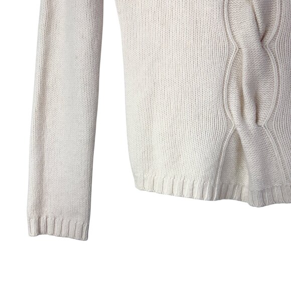 Garnet Hill 100% Cashmere Cable Detail Turtleneck Sweater Size Small Ivory White - Picture 9 of 13
